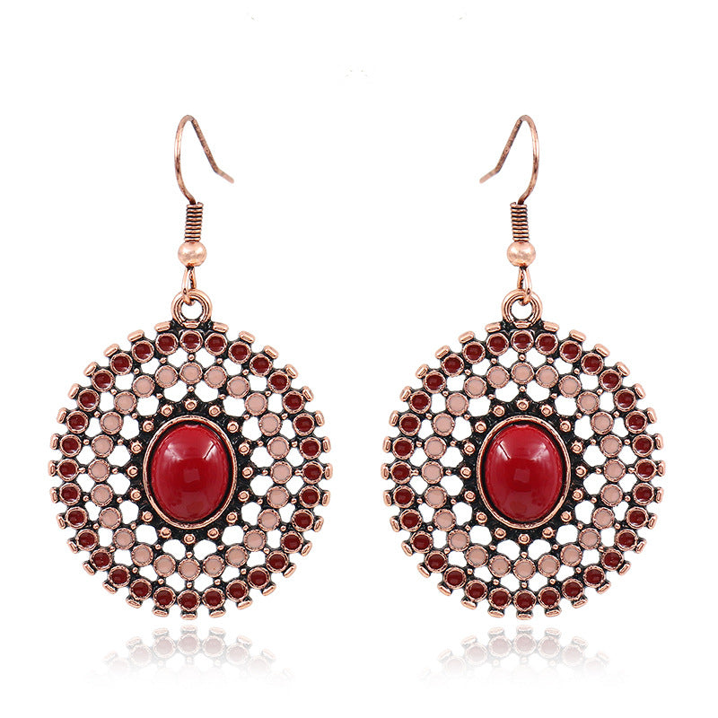 Wholesale Vintage Round Geometric Gemstone Earrings